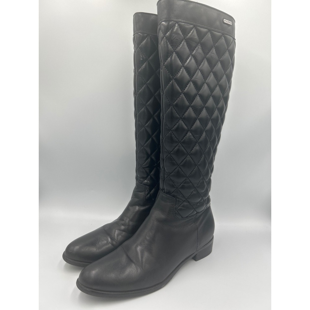VALDINI Elsa Black Leather Waterproof Quilted Tall Boots Women's‎ 6 Low Heel